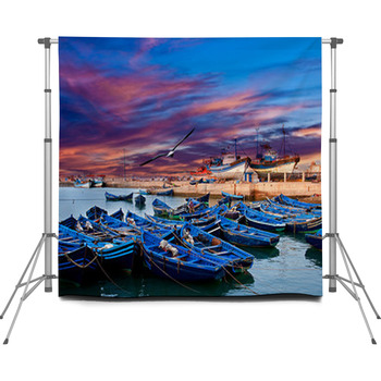 Blue Fishing Boats On An Ocean Custom Size Backdrop