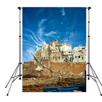 Blue Fishing Boats On An Ocean Pole Pocket Backdrop
