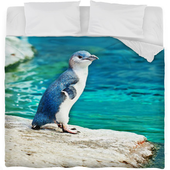 Blue Penguin Fleece Bed Blanket