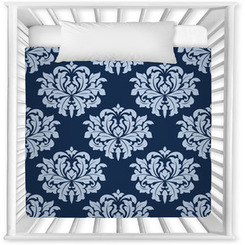 Blue Seamless Damask Pattern Baby Crib Comforter