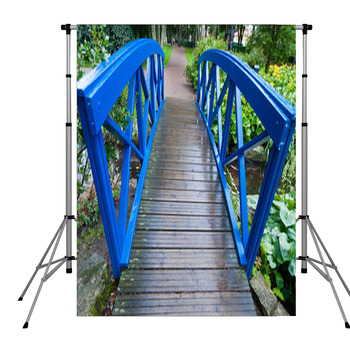 Blue Small Bridge Over River Pole Pocket Backdrop