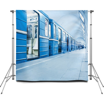 Blue Train On Subway Station Custom Size Backdrop