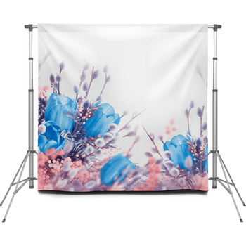 Blue Tulips With Mimosa, Spring Custom Size Backdrop