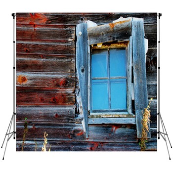 Blue Window On Side Of Old Red Custom Size Backdrop