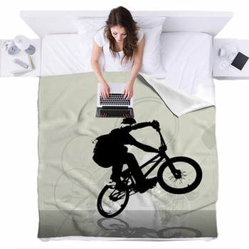 Bmx Cyclist Fleece Bed Blanket