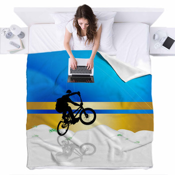 BMX Cyclist Vector Fleece Bed Blanket
