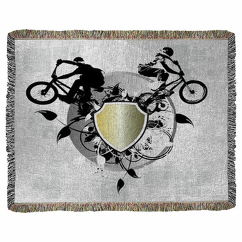 Bmx Cyclist Woven Throw Blanket