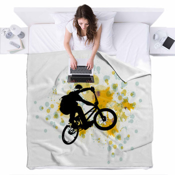 Bmx Rider Fleece Bed Blanket