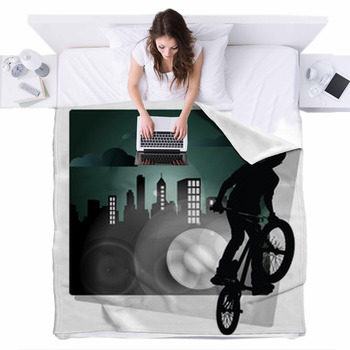 Bmx Rider Fleece Bed Blanket