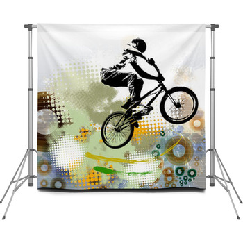Bmx Rider Sport Illustration Custom Size Backdrop