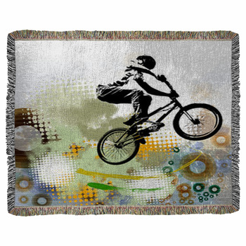 Bmx Rider Sport Illustration Woven Throw Blanket