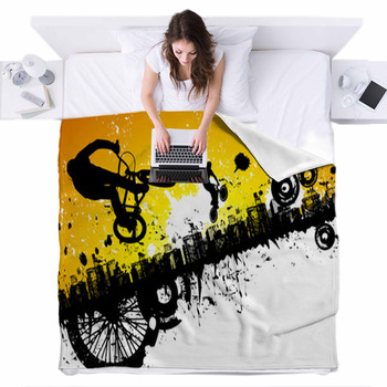 BMX Riders In A City Background Fleece Bed Blanket