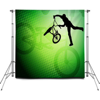 Bmx Stunt Cyclist Silhouette On Custom Size Backdrop