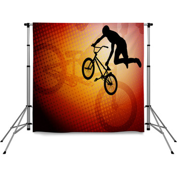Bmx Stunt Cyclist Silhouette On Pole Pocket Backdrop