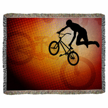 Bmx Stunt Cyclist Silhouette On The Woven Throw Blanket