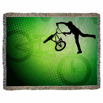 Bmx Stunt Cyclist Silhouette On The Woven Throw Blanket