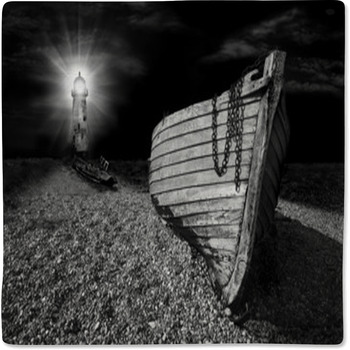 Boat On Beach Lit By The Beam Of Lighthouse Baby Blanket