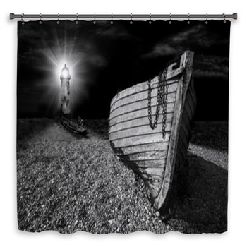 Boat On Beach Lit By The Beam  Custom Size Shower Curtain