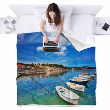 Nautical Blue White Ship Boat Anchor Lighthouse Compass Rope Bedding Or Curtains 