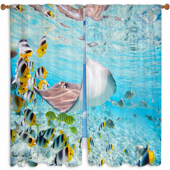 LINED custom VALANCE with UNDER the SEA ocean TROPICAL fish CARIBBEAN FABRIC 
