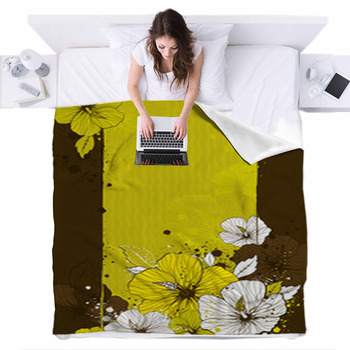 Bouquet Of Hibiscus On Grunge Fleece Bed Blanket
