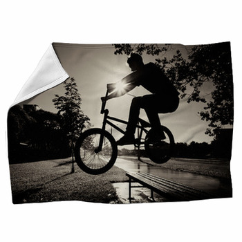 Boy Jumping Over Bench  On Bmx Fleece Blanket