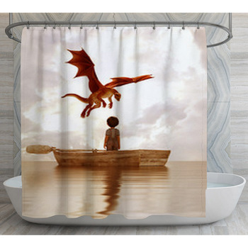 Boy Standing On An Old Wooden Rowboat In Shower Curtain
