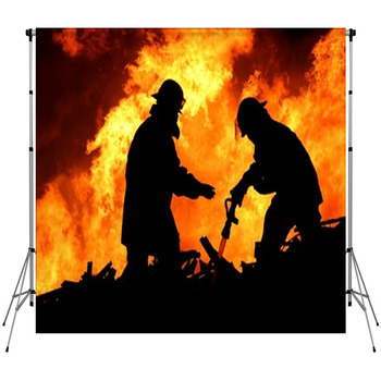 Brave Firefighters In Silhouette Custom Size Backdrop