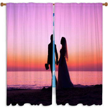 Bride And Groom At Sunset Custom Size Window Curtain