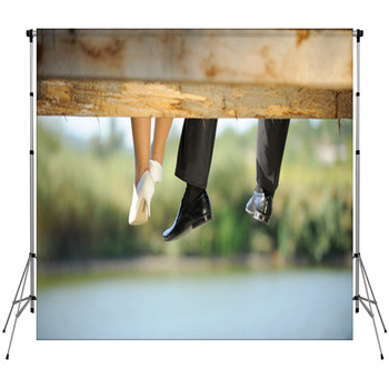 Bride And Groom On A Bridge Custom Size Backdrop