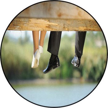 Bride And Groom On A Bridge Round Rug