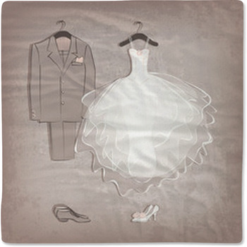 Bride Dress And Groom's Suit On Grungy Baby Blanket