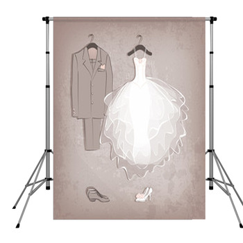 Bride Dress And Groom's Suit On Pole Pocket Backdrop