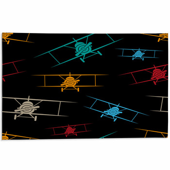 Bright Colorful Multicolored Biplanes Isolated Area Rug