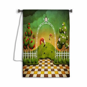 Bright Green Background With Arch, Roses And Towel