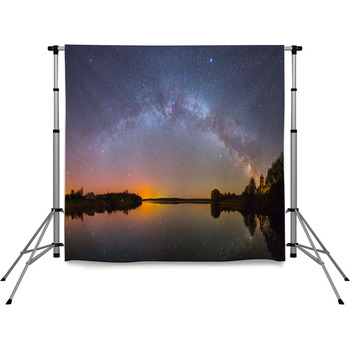 Bright Milky Way Over The Lake At Pole Pocket Backdrop