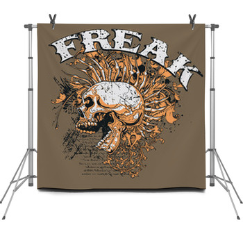 Brown Punk Skull With Mohawk Freak Word  Fleece Backdrop