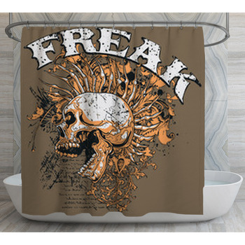 Brown Punk Skull With Mohawk Freak Word Shower Curtain