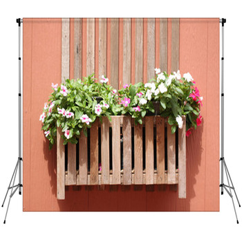 Brown Wooden Walls And Pink Flowers. Fleece Backdrop