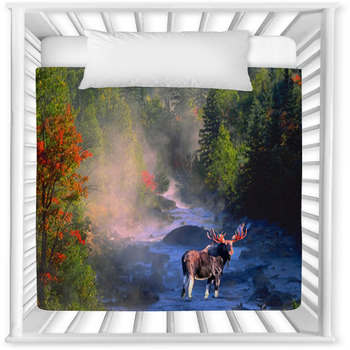 Bull Moose In Stream Baby Crib Comforter