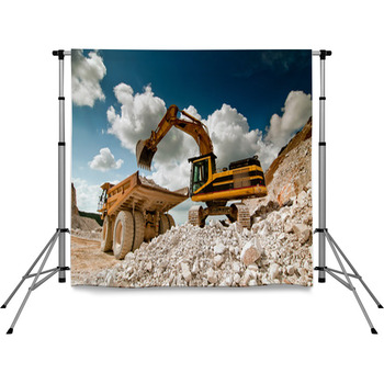 Bulldozer Excavator In Quarry Pole Pocket Backdrop