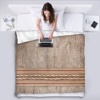 Burlap Background With Sacking Ribbon And  Fleece Blanket