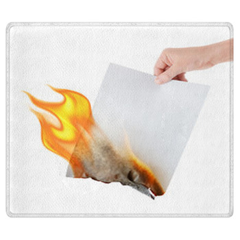 Burning Paper In Hand On White Background Bath Mat