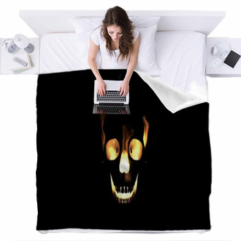 Burning Skull Animation Loop Fleece Bed Blanket