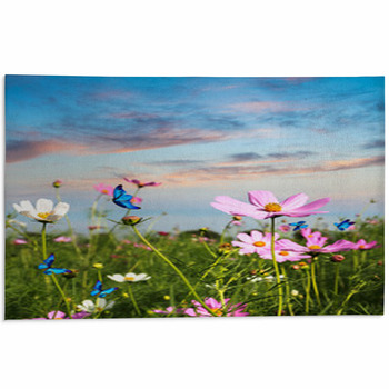 Butterflies Flying In The Flowers Area Rug