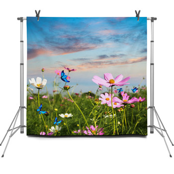 Butterflies Flying In The Flowers Fleece Backdrop