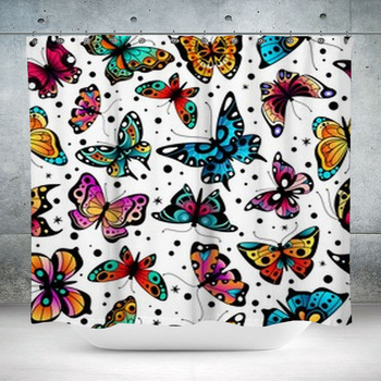 Green Shower Curtain Magical Spring Butterfly Print for Bathroom 