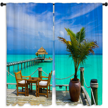 Cafe On The Beach Window Curtain