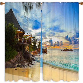 Cafe On Tropical Beach At Custom Size Window Curtain