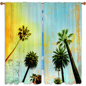 California Beach Art Palm Custom Size Window Curtain